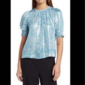 Shine snakeskin puff sleeve women’s Top small